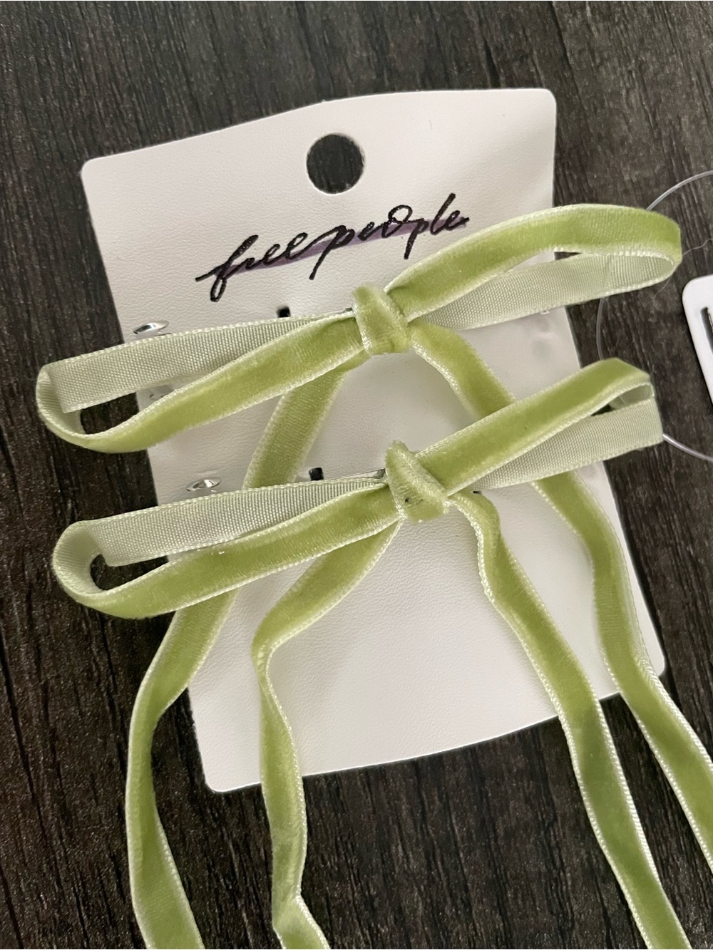 Free People Pale Lime Velvet Bow Hair Ties - Set of 2